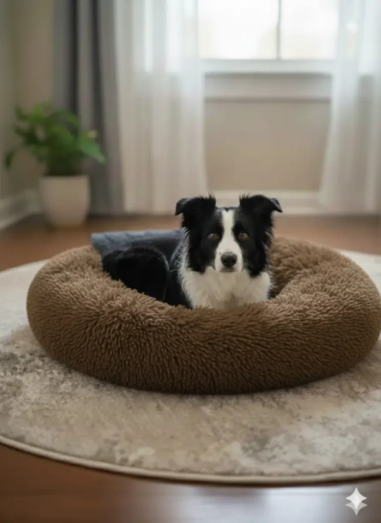 Perro dentro de una cama dona